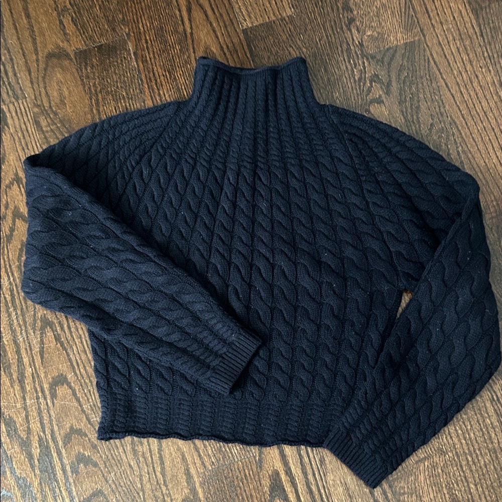 Theory Navy Cable Knit Turtleneck Sweater